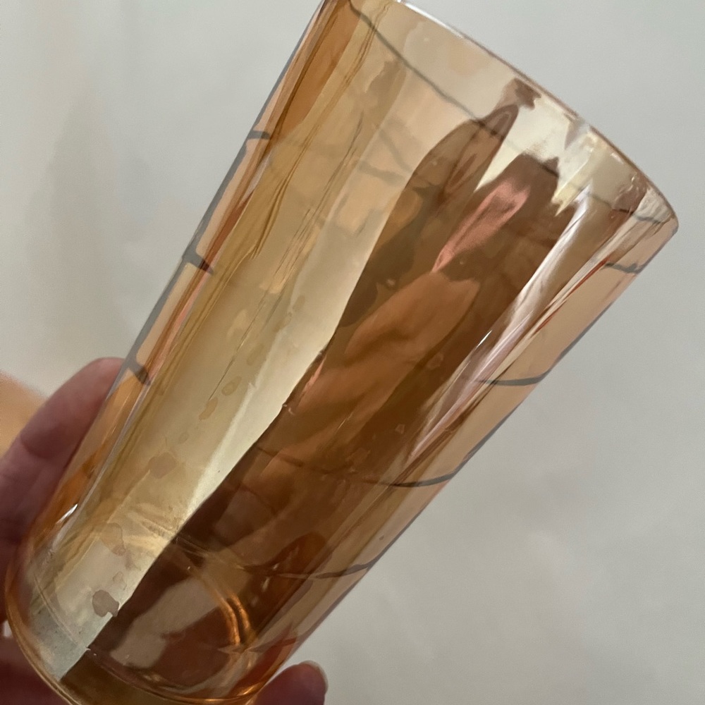 Pair Jeanette Glass Peach Swirl Lusterware Tumblers